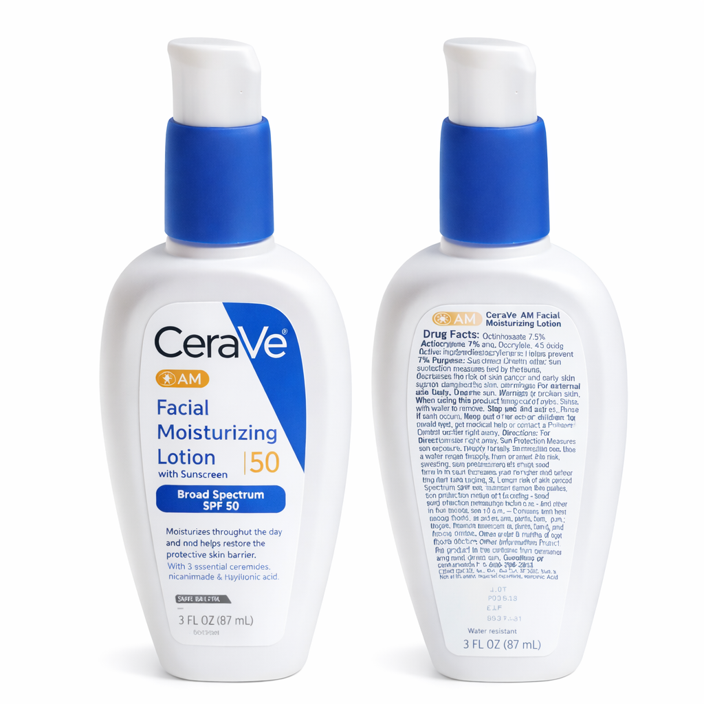 CeraVe AM Facial Moisturizing Lotion SPF 50 – Daily Face Moisturizer with Sunscreen – Hydrating Broad Spectrum Protection for All Skin Types