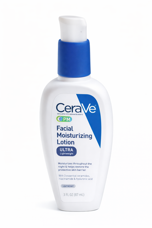 CeraVe PM Facial Moisturizing Lotion – Ultra Lightweight Night Face Moisturizer with Ceramides & Hyaluronic Acid – Oil-Free Hydrating Skin Care