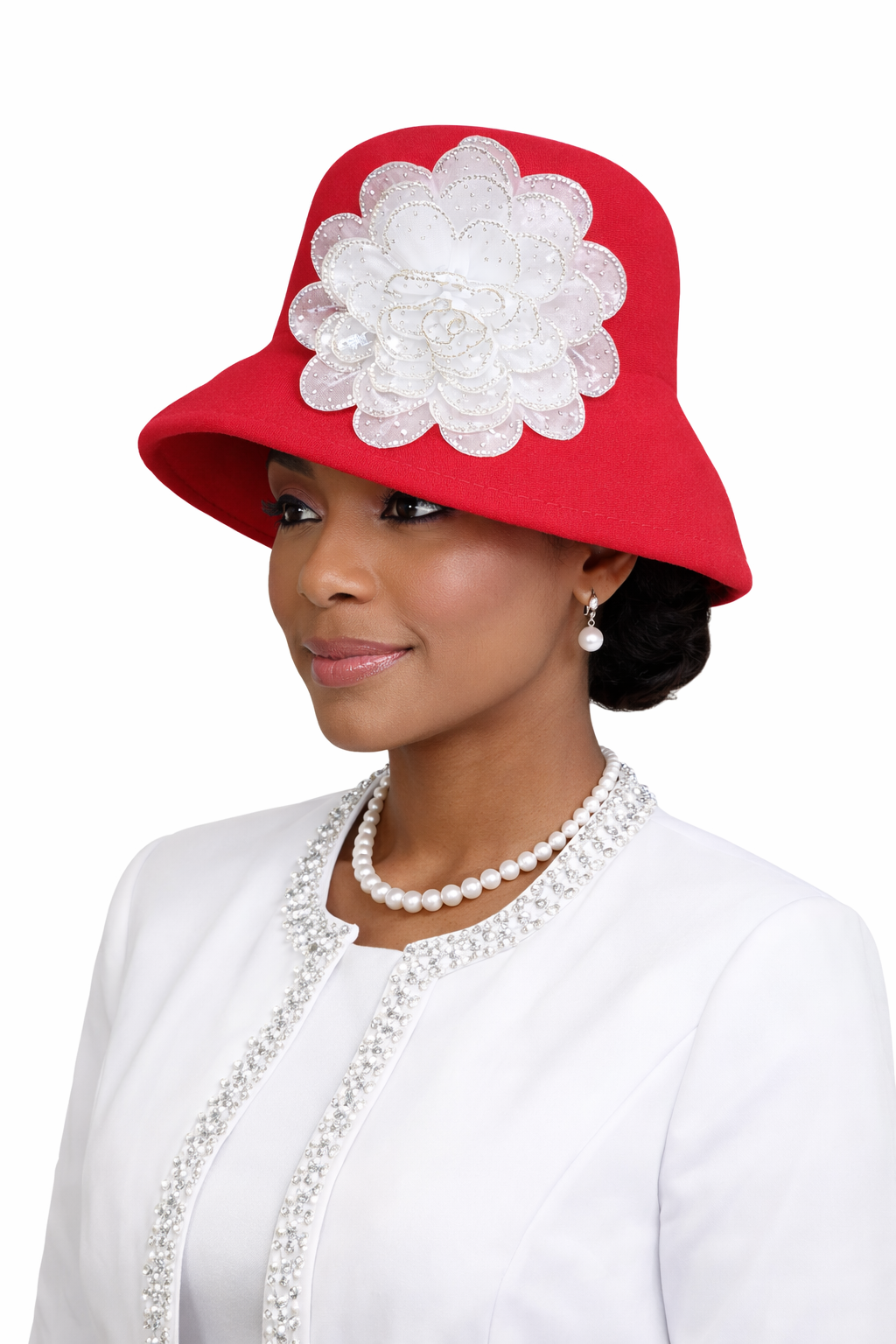 Royal Pearl Elegance Hat – Red Edition
